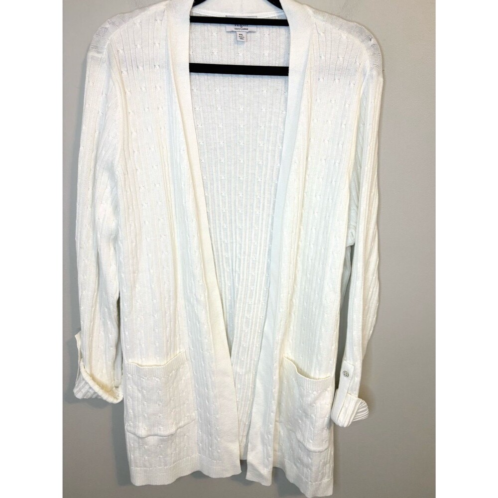 Kim Rogers White Cotton Open Front Cardigan Sweater P/L